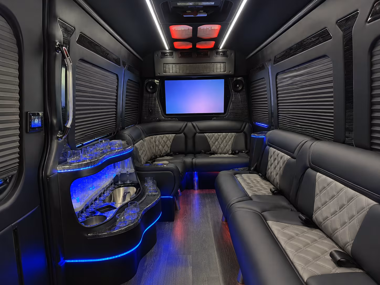 spokane valley 18 passenger party bus inside